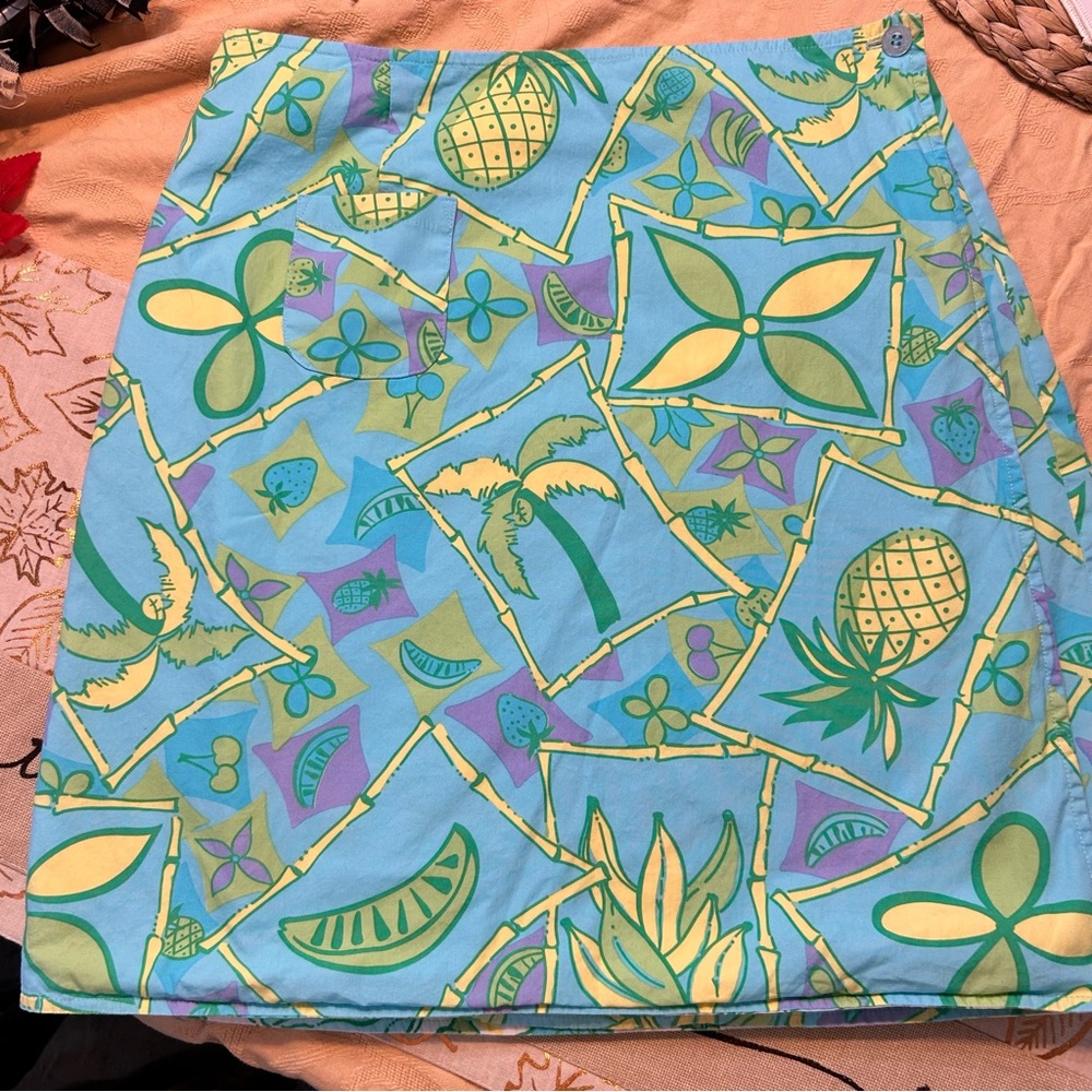 Lilly Pulitzer Blue and Yellow Tropical Mini Skirt- True Wrap Skirt- Reversible